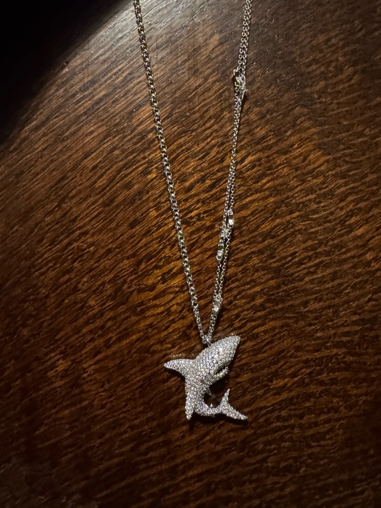 Sterling Silver Pav Shark Pendant Necklace